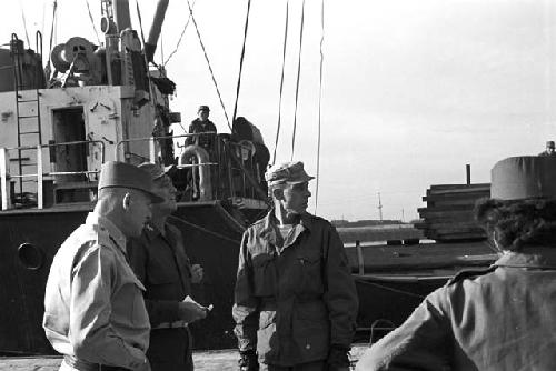 Soldiers gathered on the harbor