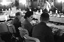 Portrait of woman and man conversating at dinner