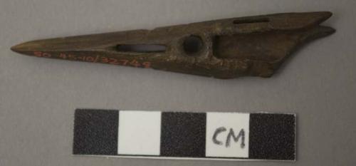 Bone harpoon, perforated