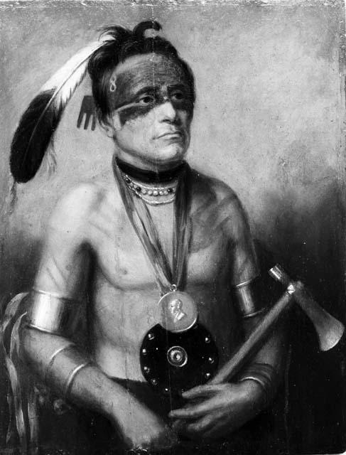 Oil painting, "Hoowanneka or Little Elk, Winnebago Indian, 1824"