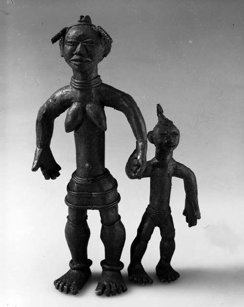 Cast brass figure of mother and child