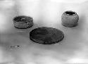 Pottery bowl, small pottery urn, and large pottery platter