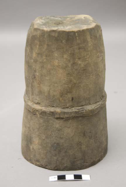 Mortar, wood; one piece; carved around middle to facilitate carrying