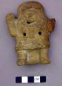 Terra-cotta rattle, anthropomorph with necklace and upraised arms