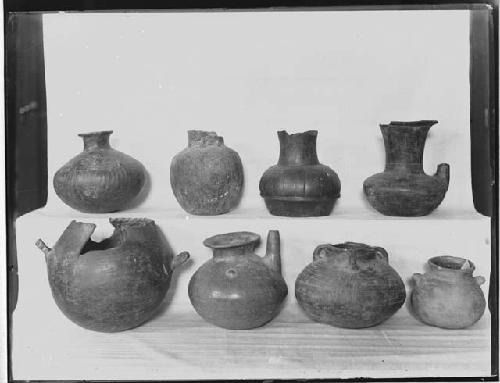 Eight pottery vessels