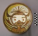 Bowl, polacca polychrome style c. int: kachina design; ext: slipped, no design.