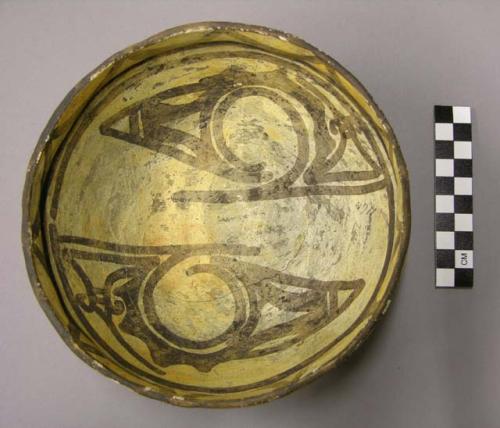 Bowl, polacca polychrome style c. int: zuni rain bird design; ext: slipped, no d