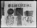 Baskets, blanket and sash, drum and carrier