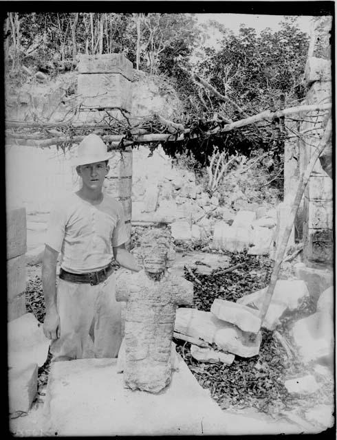 Human figure in stone from the Mound of the Painted Columns at Chichen Itza