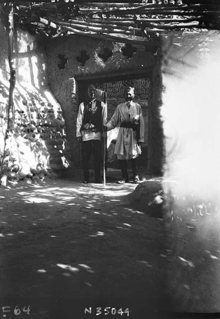 Old Turfanlik veteran, two older men dressed in military garb