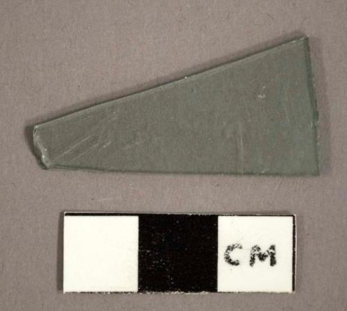 Glass, flat, aqua window glass fragment