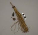 Ornaments, leather tassel w/bead at top, 2 loose--1 tubular w/woven band