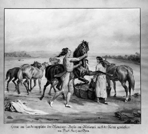 "At the Hidatsa Village Missouri near Ft. Bert hold, 1851" by Friedrich Kurz