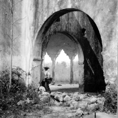 Ruins of Henequen hacienda, built on and from archaeological mounds in vicinity.