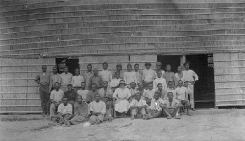 Group of boys gathered with Mrs. Schwab