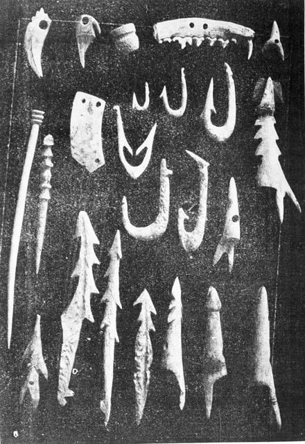 Bone implements from shell heap