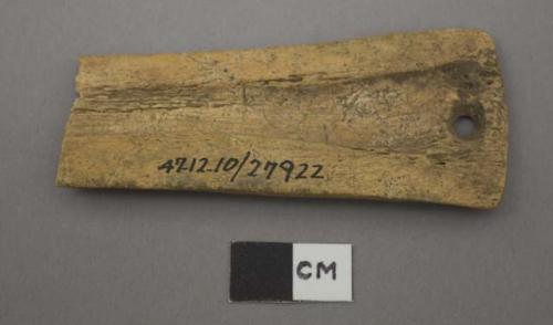 Sherd (handle) portion of bone implement having hole bored in end