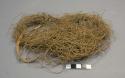 Thread; loose bundle of twisted veg. fiber w/ 1 feather & veg. fiber coil & stra