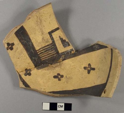 3 restorable Awatovi black-on-yellow potsherds