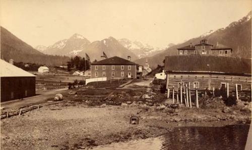 Sitka, Alaska from steamer;  Russian cathedral burned in 1960s: Since re-built