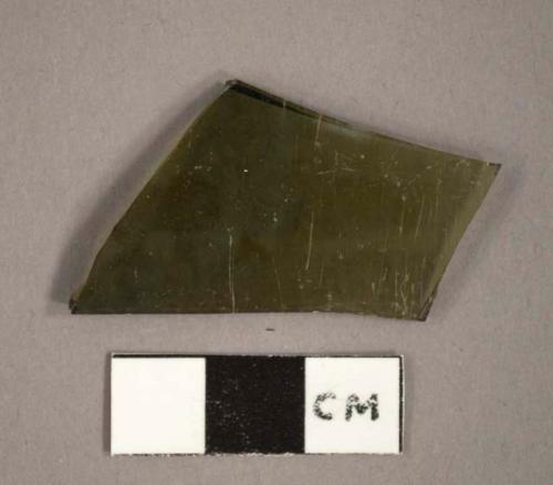 Bottle glass fragment, olive green