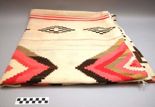 Serape, white with red, brown and green diamonds