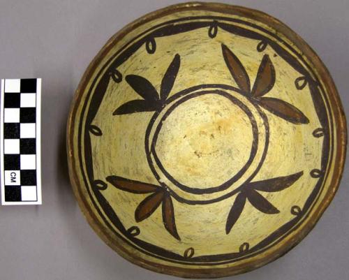 Bowl, polacca polychrome style c. int: curvilinear design; ext: slipped, no desi