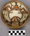 Bowl, polacca polychrome style c. int: kachina design; ext: slipped, no design.