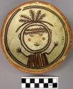 Bowl, polacca polychrome style c. int: clown design; ext: slipped, no design. 5.