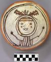 Bowl, polacca polychrome style c. int: clown design; ext: slipped, no design. 5.