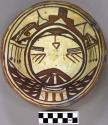 Bowl, polacca polychrome style c. int: kachina design; ext: slipped, no design.