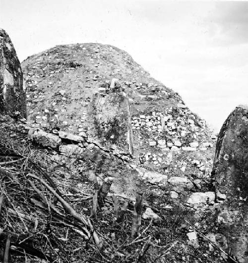 View of Mound 1 through adornos on east wall of church