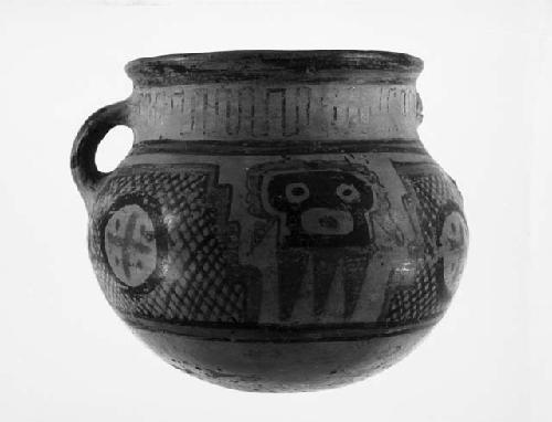 Yojoa polychrome pottery pot, bold animalistic style