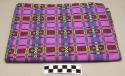 Fabric for woman's longyi; purple and indigo plaid with yellow and white designs
