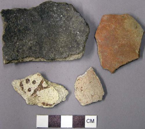 Ceramic red, white, black slip plainware potsherds