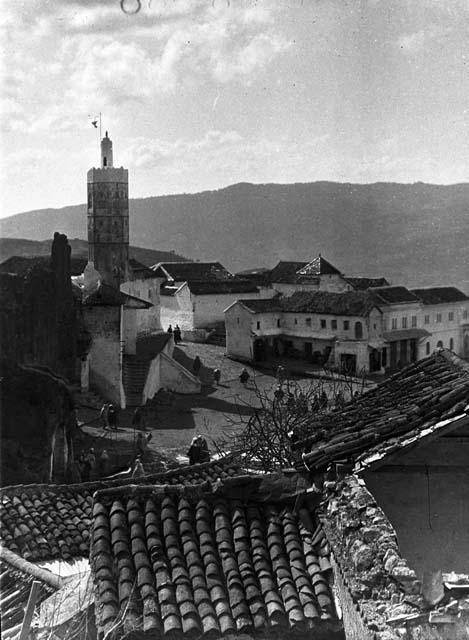 View of square showing octagonal mosque tower