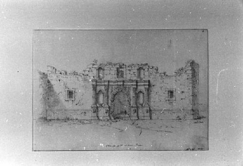 Pencil sketch, "Church of the Alamo, Texas" by Seth Eastman