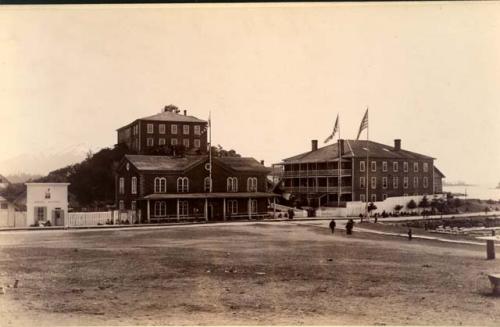 Baranoff Castle (Governor's Palace) is building at top of photograph.