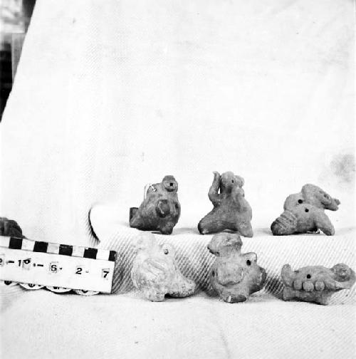 Six pottery animal effigy whistles