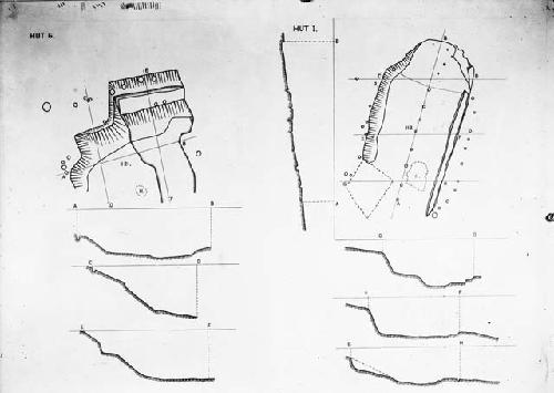 Plan drawings of huts g and i