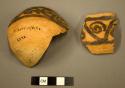 2 sherds from small Awatovi black-on-yellow pottery bowl