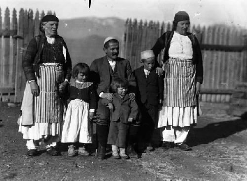 Prince Jon Markajon of Mirdita, with his wife, mother and children