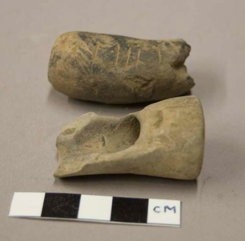 Ceramic tube fragments, pipe?; (1) incised