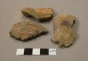 Animal bone fragments; ceramic, earthenware body sherd, cord impressed