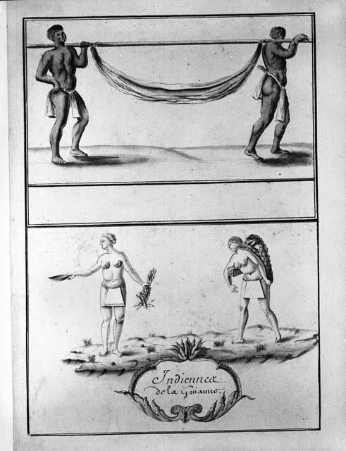 "Indiennes de la Guienna", De Batz pen and ink sketch