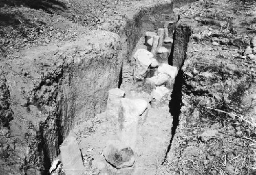 Altar stones and columns, trench 9, looking east from 6 to 13