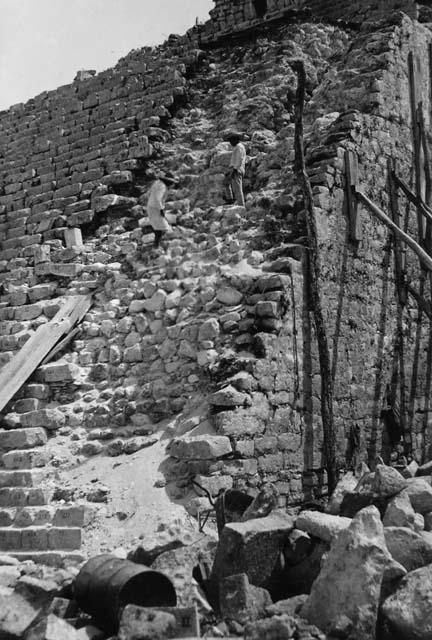 Northwest corner of Main Stairs at Monjas under repair