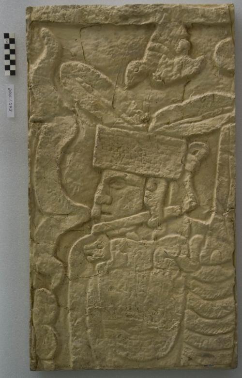 Cast of part of Ballcourt, Column, Temple of the Jaguars, doorway k.7, top half