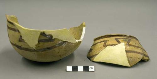 Part of San Bernardino black-on-yellow pottery bowl