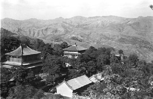 Main temple group, woods, hills beyond